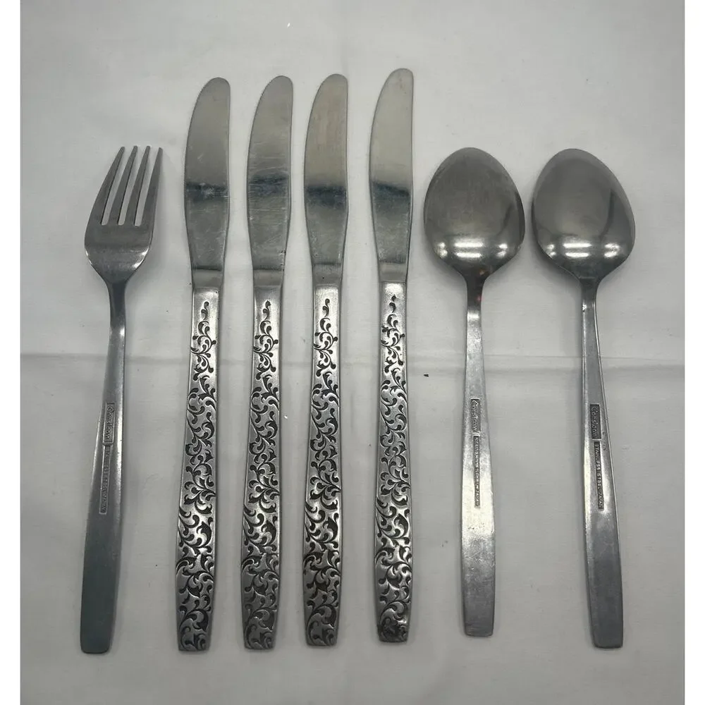 Vintage Corsican Japan Stainless Flatware 4 Knives 1 Fork 2 Soup Spoons